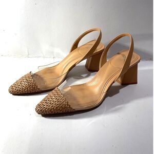 Zara shoes pointed toe chunky kitten heels brown braided clear women 7.5